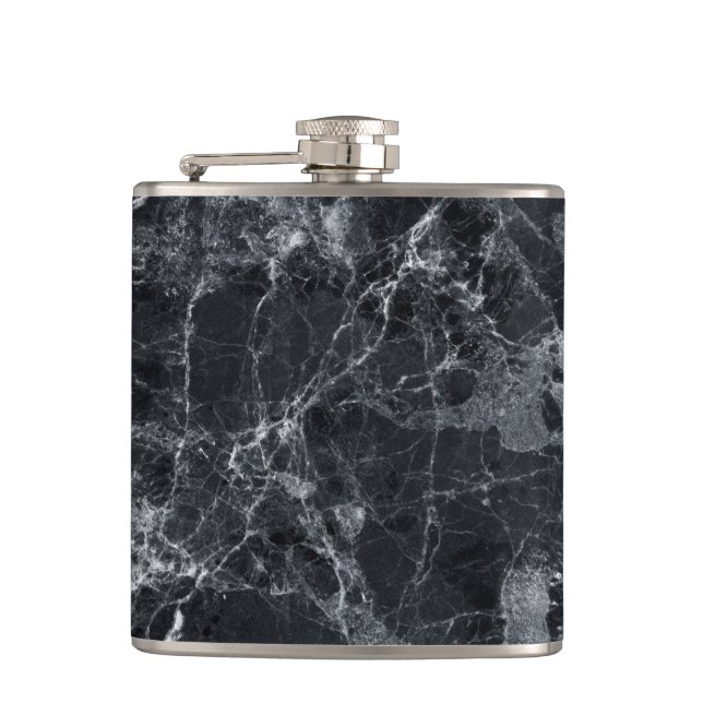 Black marble texture hip flask (Front)