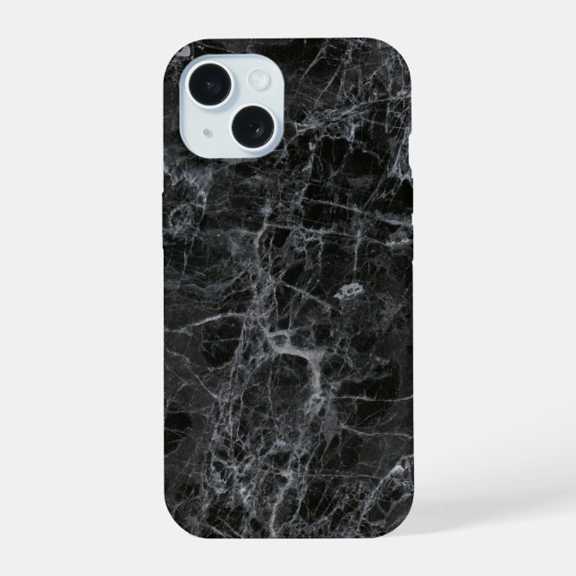 Black Marble Texture iPhone 15 Case (Back)