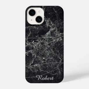 Black Marble Texture Monogram Name iPhone 14 Case