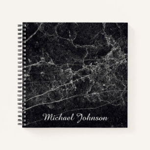 Black Marble Texture Monogram Name Notebook