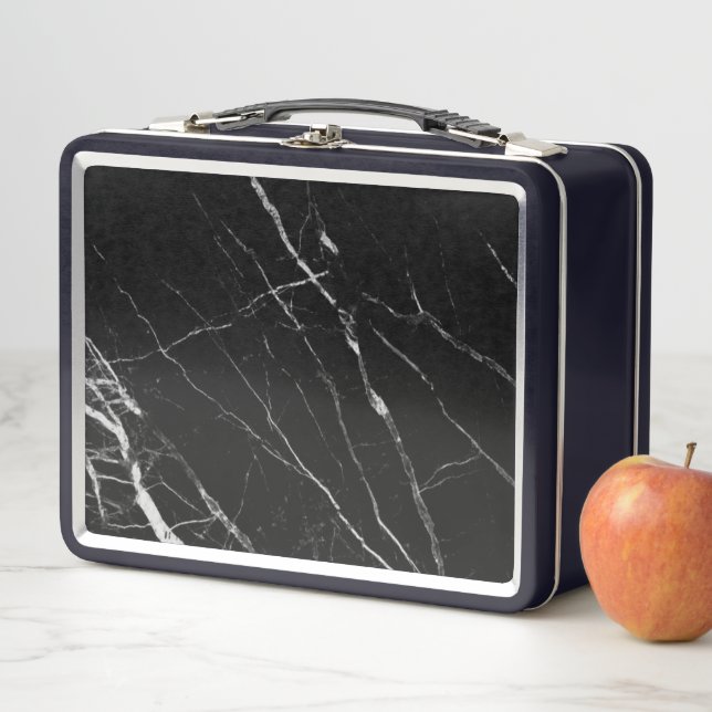 Black Marble Thermal Tumbler Metal Lunch Box (In Situ)