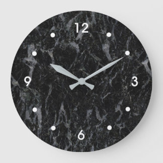Black Marble Veined with Grey Image White Numbers Large Clock