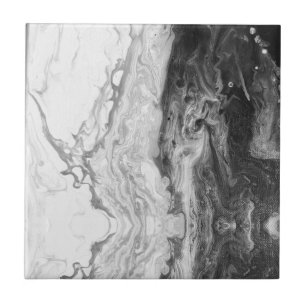 Black Marble White Faux Stone Pattern Print Tile