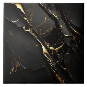 Black Marble with Diagonal Gold Streaks Tile