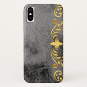 black marble with gold floral pattern Case-Mate iPhone case