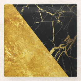 Black Marble with Gold Leaf Glass Coaster