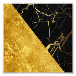 Black Marble with Gold Leaf Square Photo Print