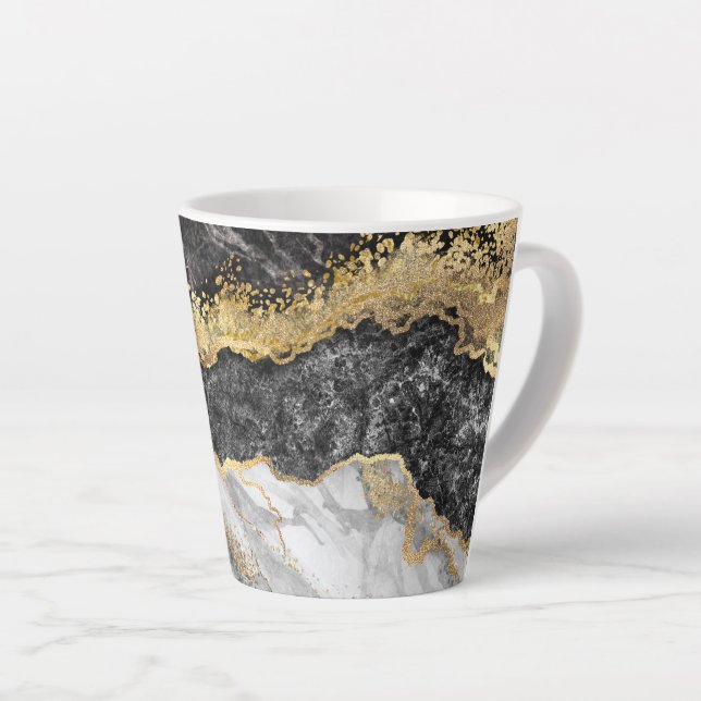 Black Marble with Gold Pretty Latte Mug (Right Angle)
