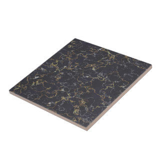 Black marble with gold veins tile