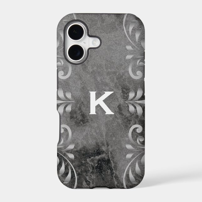 black marble with silver floral pattern (Back)