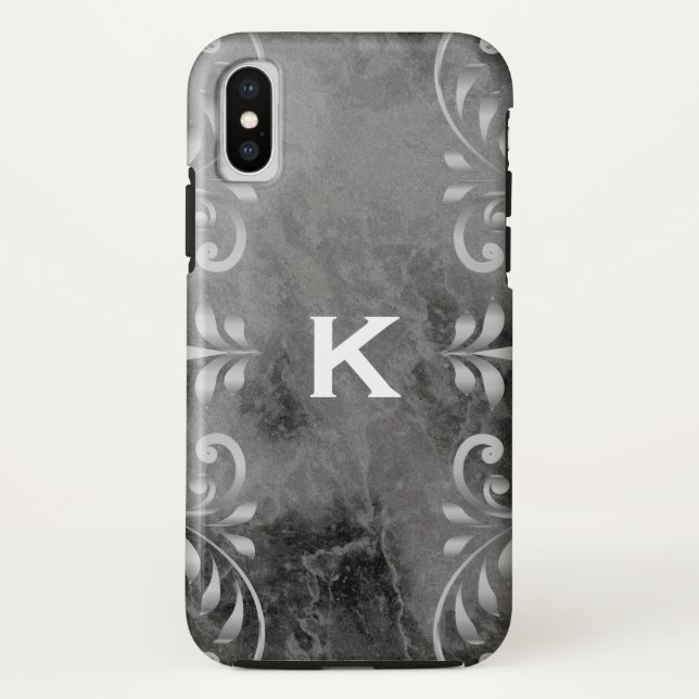 black marble with silver floral pattern Case-Mate iPhone case (Back)