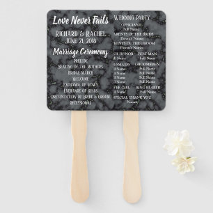 Black Marble with White text Wedding Program Hand Fan