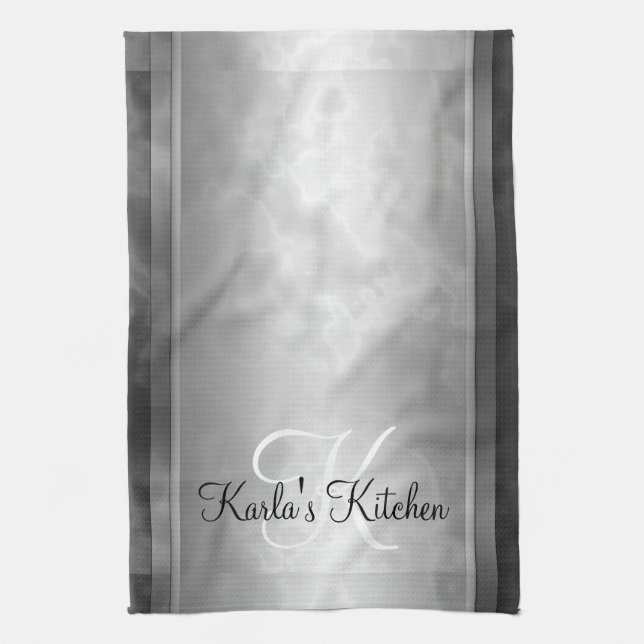 Black Marbled Personalised Tea Towel (Vertical)