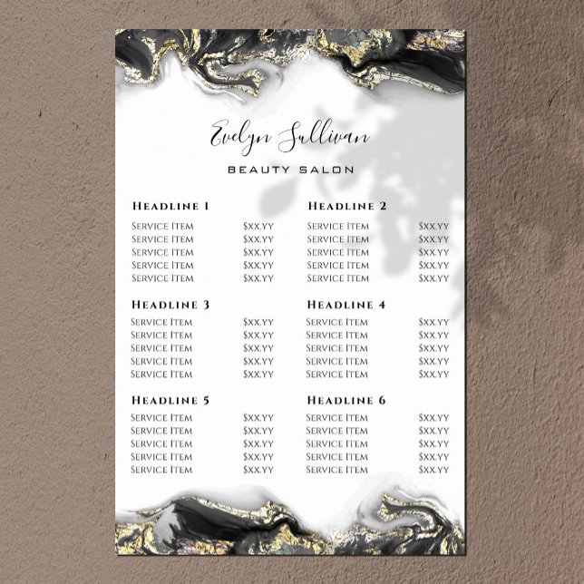 Black Marbling Design Price List Poster (Creator Uploaded)