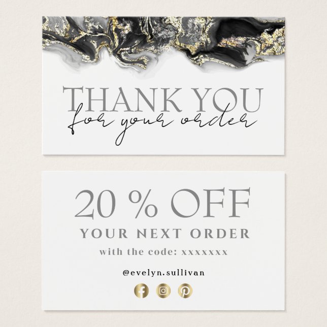 black marbling design thank you discount card (Front & Back)