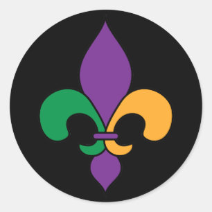 Black Mardi Gras Fleur de Lis Classic Round Sticker