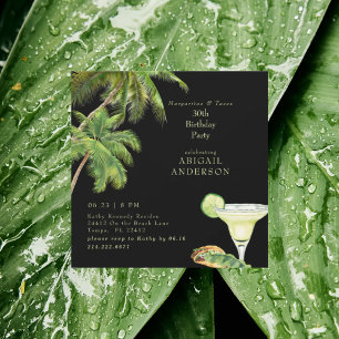 Black Margaritas & Tacos Tropical Square Birthday 