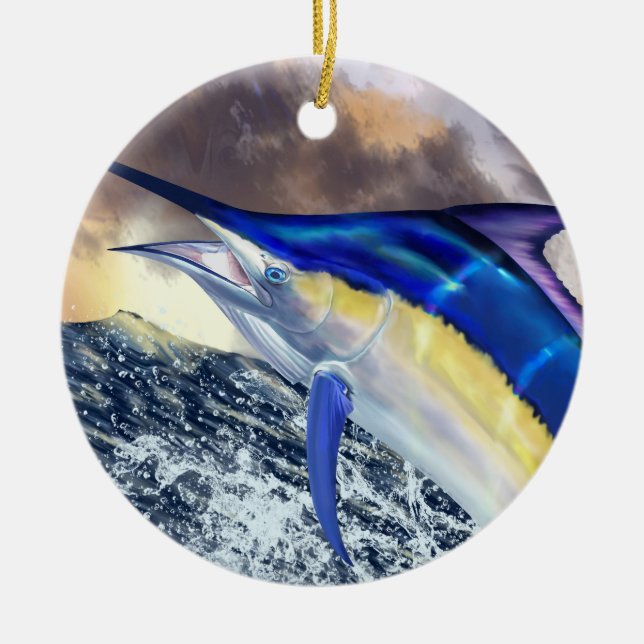 Black Marlin Christmas Ceramic Tree Decoration (Front)