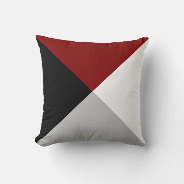 Black Maroon Grey & White Abstract Geometric Shape Cushion (Front)