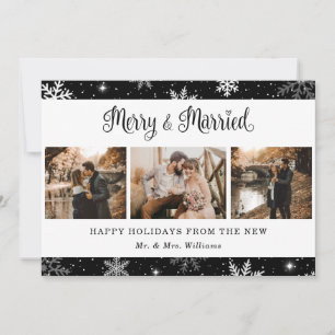Black Married Newlywed Snowflake Photo Holiday Card