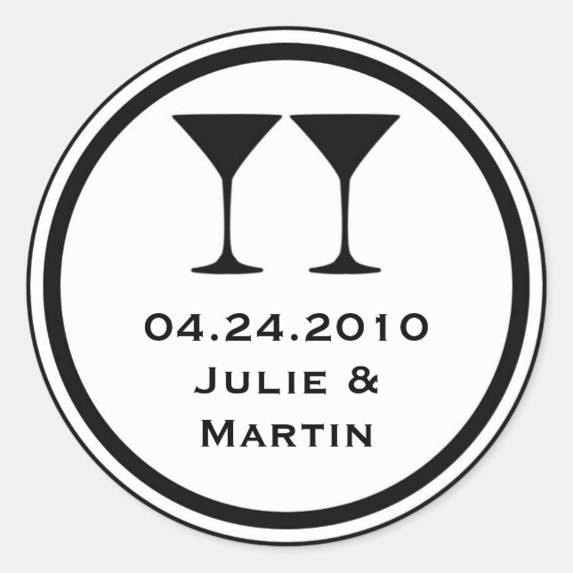 Black martini wedding favour tag seal label (Front)