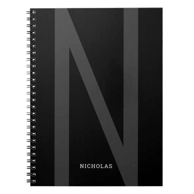 Black Masculine Guys Modern Custom Initial Notebook (Front)