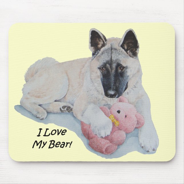 black masked akita with cuddly toy cute dog  mouse pad (Front)