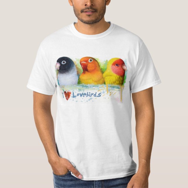 Black masked fischer Lutino peach faced lovebirds T-Shirt (Front)