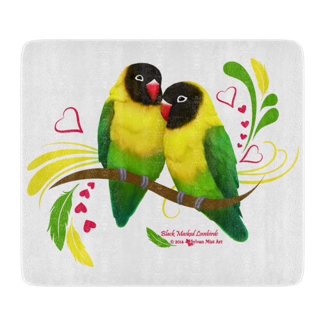 Black Masked Lovebirds Cutting Board (Front)
