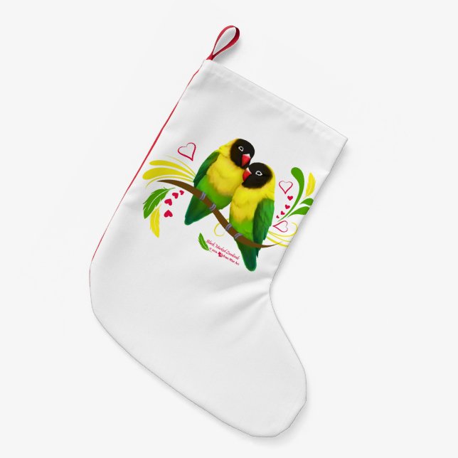 Black Masked Lovebirds Small Christmas Stocking (Front (Hanging))