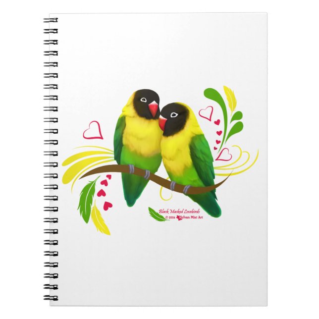 Black Masked Lovebirds Spiral Notebook (Front)