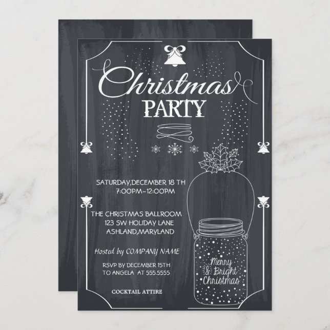 Black, Mason Jar  Company Christmas Party Invitation (Front/Back)