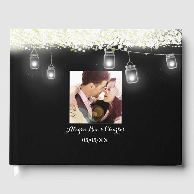 Black Mason Jar Under the Stars Wedding Your Photo Guest Book (Front)
