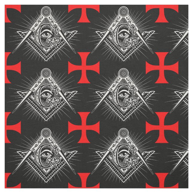 Black Mason Templar Knight Cross vintage pattern Fabric (Swatch)