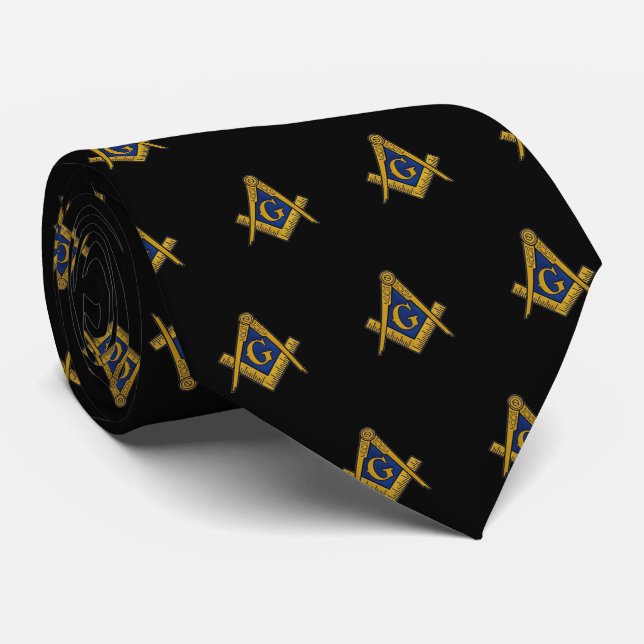 Black Masonic Masonry Freemason Pattern Tie (Rolled)