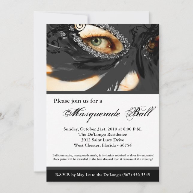 Black Masquerade Mask Ball Costume Halloween Invitation (Front)