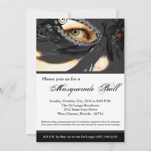 Black Masquerade Mask Ball Costume Halloween Invitation