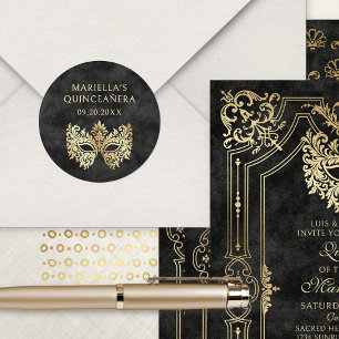 Black Masquerade Mask Elegant Quinceanera Classic Round Sticker