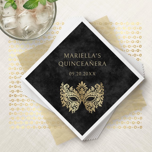 Black Masquerade Mask Elegant Quinceanera Napkin (Creator Uploaded)