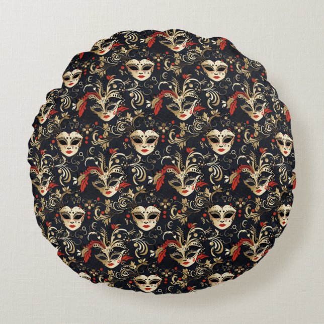 Black Masquerade Mask  Round Cushion (Front)