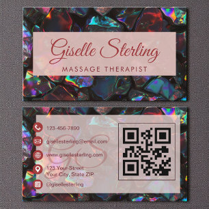 Black Massage Therapist Opal Gemstone QR Code Business Card