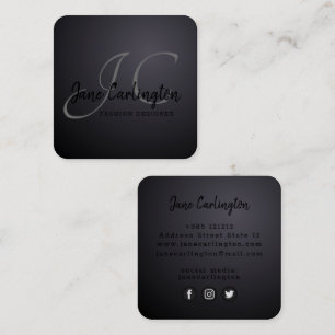 Black mate effect modern monogram square business card