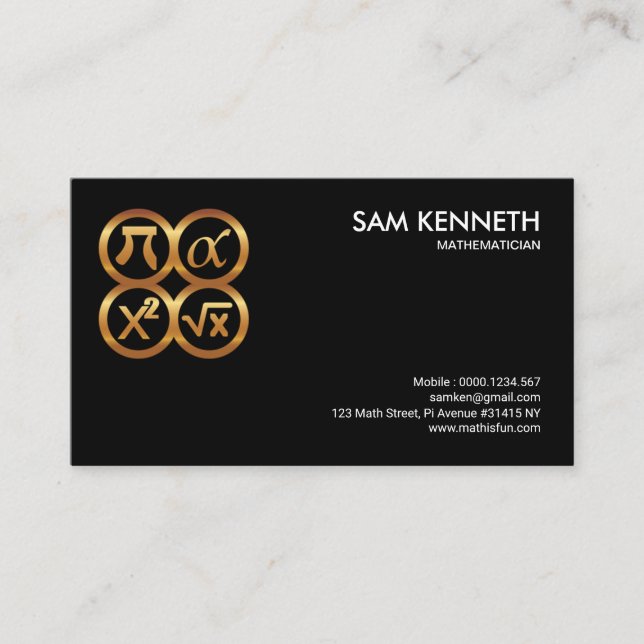 Black Math Shimmering Equations Math Tutor Teacher Business Card (Front)