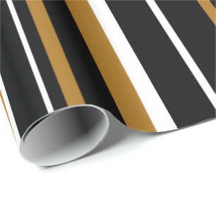 Black, Matte Gold, and White Barcode Stripe Wrapping Paper