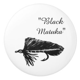 Black Matuka streamer, fly fishing, fly tying art Ceramic Knob