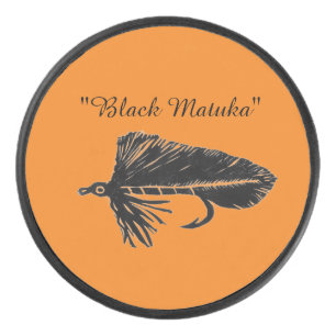 Black Matuka streamer, fly fishing, fly tying art Hockey Puck