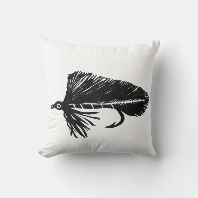 Black Matuka Trout fly streamer Label Cushion (Front)