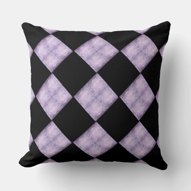 Black & Mauve Chequerboard Pattern Throw Pillow (Front)