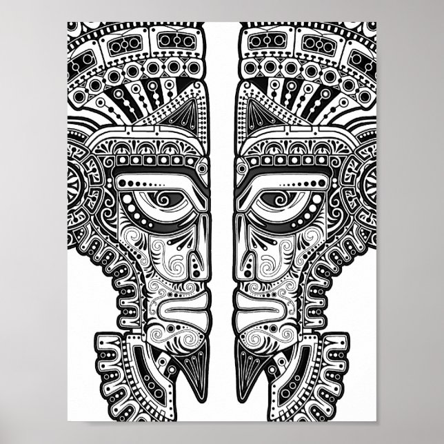 Black Mayan Twins Mask on White Poster (Front)