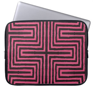 Black Maze African Print Pink Leather Look Laptop Sleeve